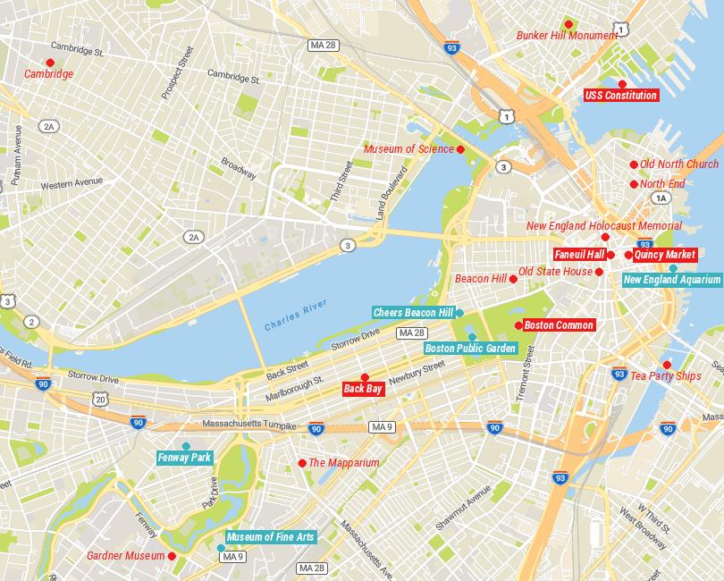 Map of Tourist Attractions in Boston