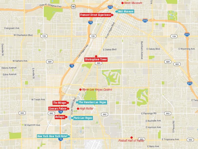 Map of Tourist Attractions in Las Vegas