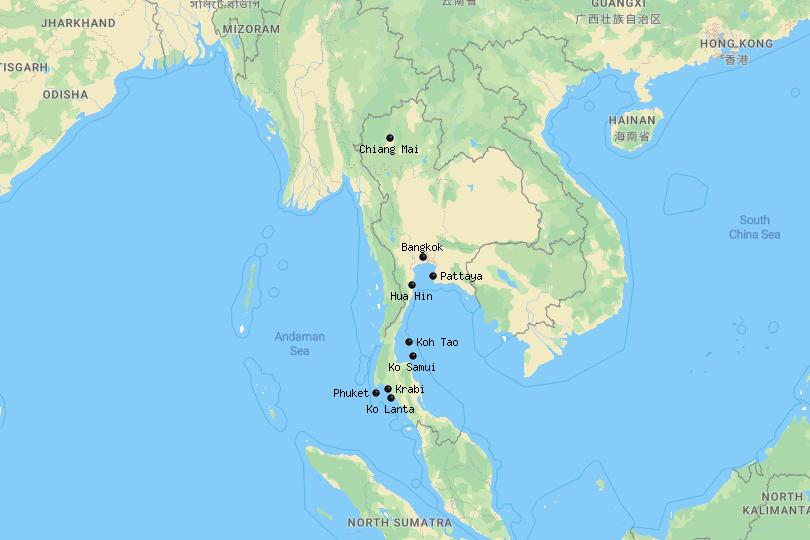 Where to Stay in Thailand Map